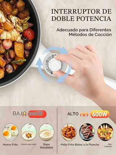 Vista 3 de Audecook Olla Caliente Eléctrica, Mini Sartén Eléctrica Portátil de 1.7L con Ajuste de Potencia, Sartén de Salteado Antiadherente para Ramen