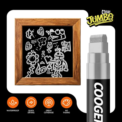 Vista 3 de Coogert 3 marcadores de póster gigantes plateados, marcadores de graffiti acrílico permanente de 0.59 pulgadas de grosor, marcador de pintura