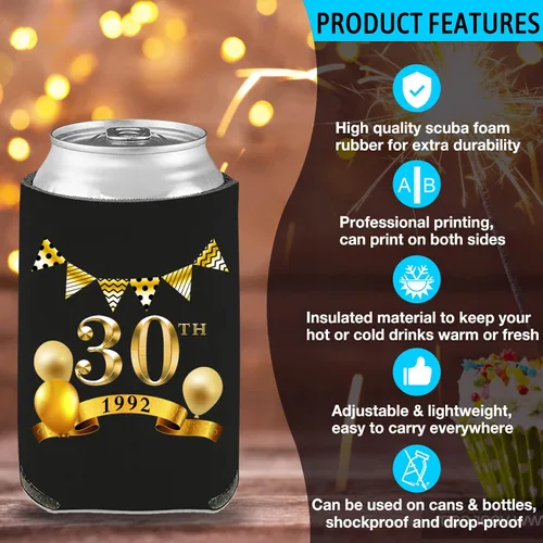 Vista 3 de Fundas enfriadoras de latas de cumpleaños, soporte personalizado para botellas de cerveza a granel con nombre de foto, suministros para fiestas