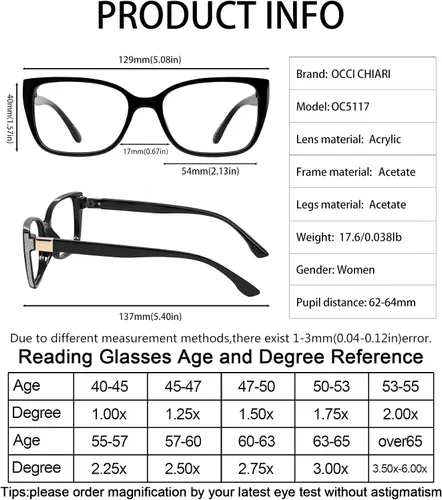 Vista 5 de OCCI CHIARI Gafas de lectura con bloqueo de luz azul para mujer Negro