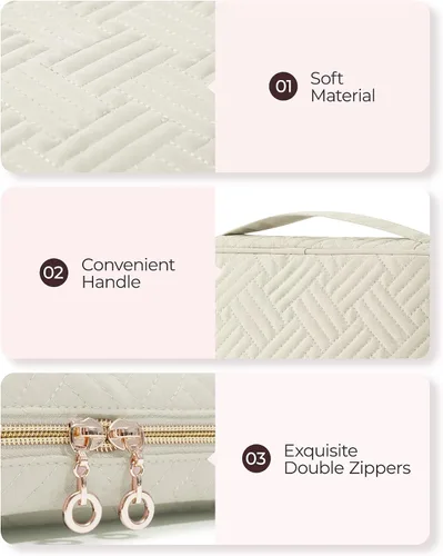 Vista 6 de BAGSMART Estuche de joyería de viaje, organizador de joyas para mujeres y niñas, con cremallera, bolsa de almacenamiento para rollos, collares