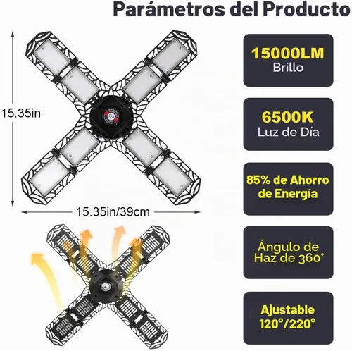 Vista 3 de Luz de garaje LED, lámpara de techo de trabajo de tienda súper brillante con rosca E26/E27, 200W 20000 lúmenes, bombilla deformable para sótano