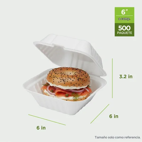 Vista 2 de KARAT EARTH Clamshell - Recipientes de alimentos para llevar [6 x 6 pulgadas, 500 unidades] Contenedores compostables para llevar, bagazo