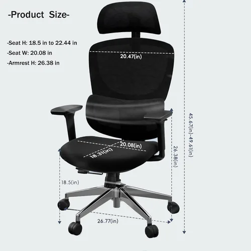 Vista 3 de Silla de oficina ergonómica Silla de computadora grande y alta de malla