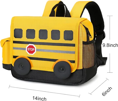 Vista 3 de Mochila para niños pequeños, preescolar, autobús, bolsa de libros 3D para jardín de infantes con lonchera aislante