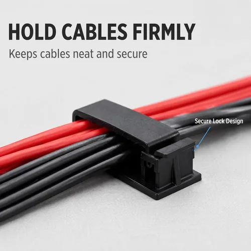 Vista 5 de Paquete de 50 clips autoadhesivos para organizar cables, organizadores de cables, soportes de cable para TV, PC, portátil, cable Ethernet 27B negro