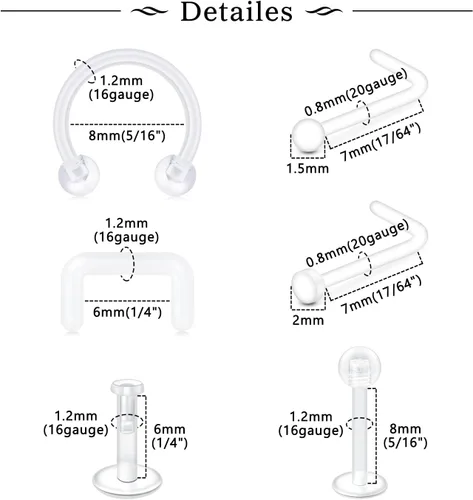 Vista 2 de MODRSA 16g 20g Mix Clear Piercing Retainers Plastic Septum Retainer Clear Nose Studs for Work Flexible Lip Plastic Earring Studs for Sport Surgery