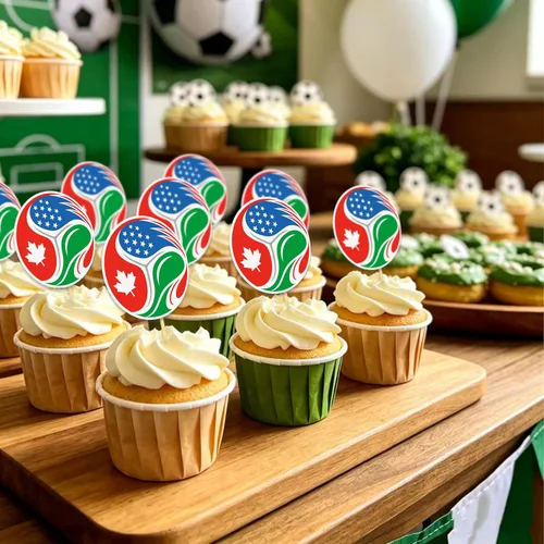 Vista 3 de 24 piezas 2026 decoración de cupcakes del mundo de fútbol para torta de fútbol 2026 suministros de decoración de fiesta de la Copa del Mundo
