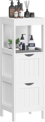 Vista 7 de VASAGLE - Gabinete de piso de baño, organizador de almacenamiento de baño, unidad de esquina multifuncional, 2 cajones, 35 pulgadas de altura, gris