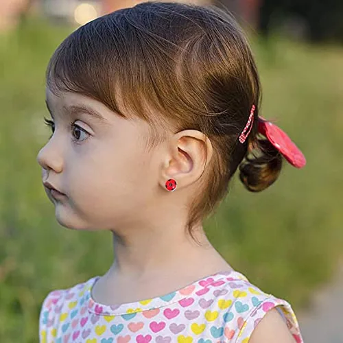 Vista 4 de Pendientes para niñas con puntos negros y plata roja para niña, Plata Metal Plata, Mater