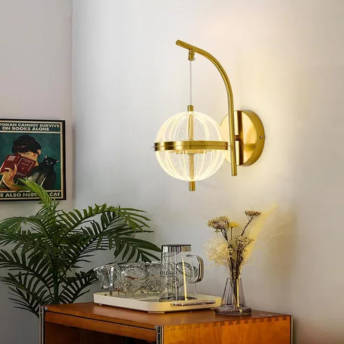 Vista 8 de UOFUS Aplique de pared dorado con pantalla acrílica de globo de mediados de siglo, moderna lámpara de pared LED de 12 W, 3000 K/4000 K/6000 K