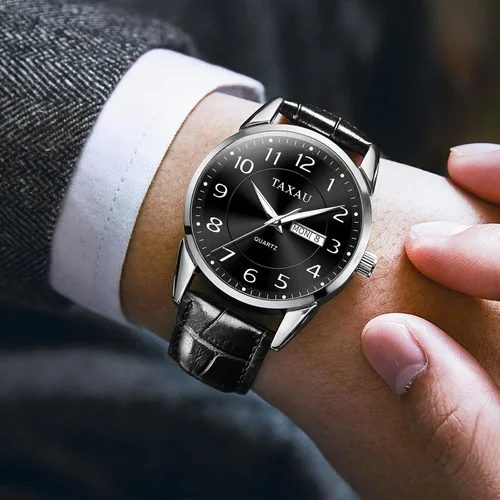 Vista 2 de Mens Leather Watch for Men Waterproof Analog Quartz Mens Watches Dress Minimalist Business Classic Big Face Watches for Men with Date Day