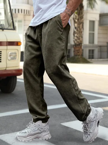 Vista 3 de Men's Corduroy Casual Joggers Pants Tapered Drawstring Elastic Waist Sweatpants with Pockets