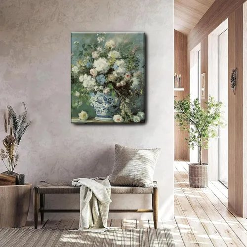 Vista 4 de Lauximart Still Life - Arte de pared con diseño de flores vintage en jarrón, arte de pared floral francés vintage, arte de pared de granja, cuadros