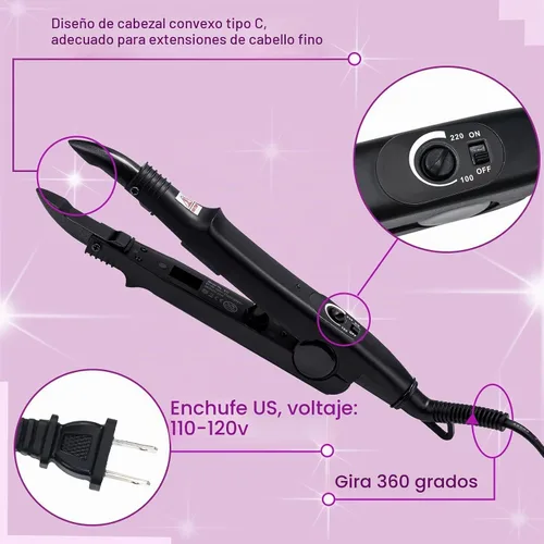 Vista 3 de Zhehao Herramienta de extensiones de cabello, cabeza C, punta en U, varilla de conector de hierro con 2 bolsas de queratina pegamento granulado Negro