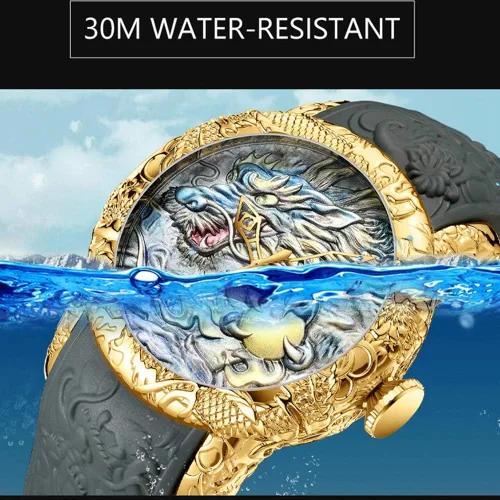 Vista 6 de Reloj de pulsera para hombre, de silicona, impermeable, deportivo, de cuarzo, con esqueleto mecánico, esfera grande