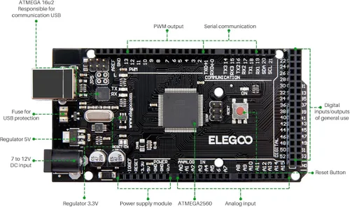 Vista 5 de ELEGOO MEGA R3 Placa ATmega 2560 + cable USB compatible con Arduino IDE Proyectos Cumplimiento RoHS Negro