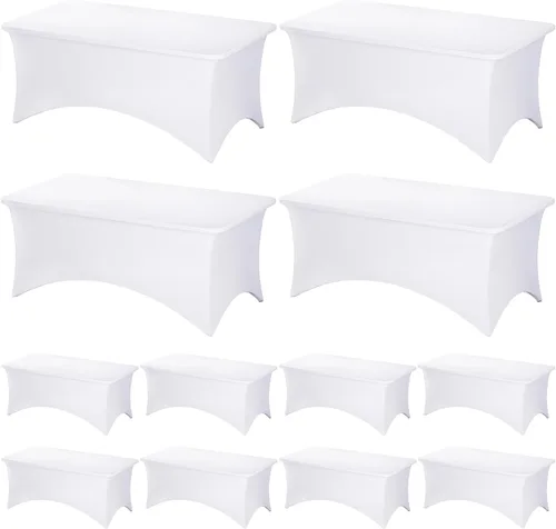 Vista 40 de Fixwal Paquete de 6 Manteles de Mesa Rectangulares, Cubierta de Mesa de 6 Pies, Mantel Blanco Rectangular Ajustado Elástico Rectangular, Cubierta