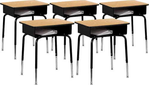 Vista 10 de Flash Furniture Billie - Escritorio para estudiantes – Escritorio escolar de granito gris – Marco de metal plateado – 24 pulgadas de ancho x 18