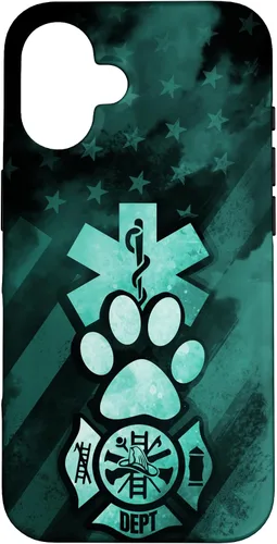 Vista 28 de Funda americana para iPhone 13 EMT EMS Firefighter Dog Paw Turquoise Fire Rescue