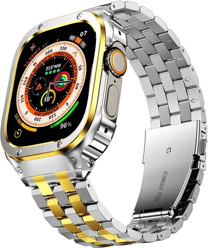 Vista 11 de SUPLINK Estuche de acero inoxidable y correa compatible con Apple Watch de 41 mm, 40 mm, 38 mm, protector de goma resistente para iWatch Apple Watch