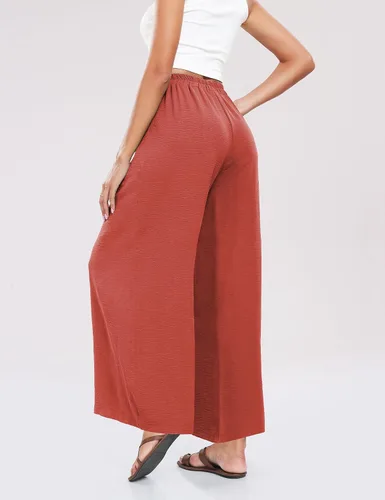Vista 5 de Summe - Pantalones de vestir de pierna ancha para mujer, de cintura alta, estilo palazzo, casuales, de trabajo, pantalones de playa con bolsillo