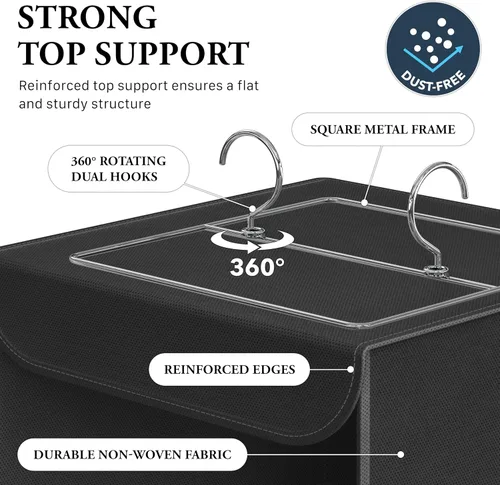 Vista 3 de Simple Houseware Organizador de armario colgante de 3 estantes, estantes de almacenamiento de tela con capacidad de 57 litros, color negro