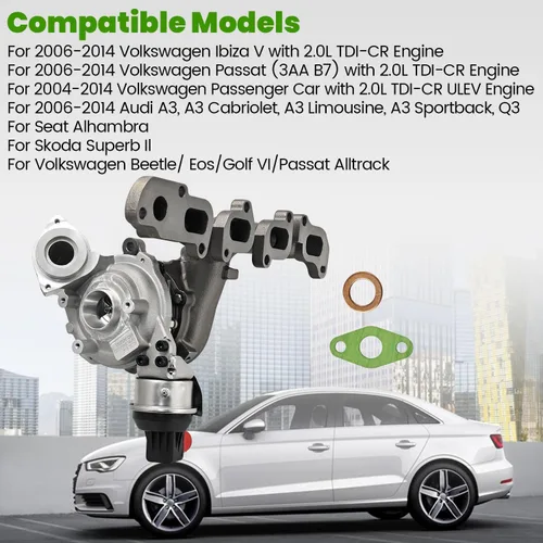 Vista 3 de Turbocompresor turbo 03L253010J compatible con VW Passat/Ibiza/Passenger 2.0TDI para Audi A3 Q3 Cabriolet/Limousine/Sportback 2.0L 2006-2014