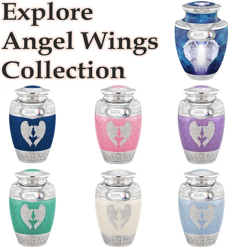 Vista 2 de Urnas de cremación personalizadas con alas de ángel azules para cenizas adultas, hombres y mujeres, urnas funerarias de 200 libras para cenizas