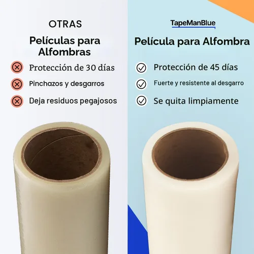 Vista 3 de TapeManBlue Rollo de película protectora de alfombra de 24 pulgadas x 200 pies, película protectora de plástico autoadhesiva para alfombras
