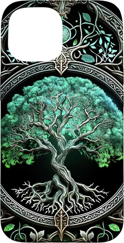 Vista 6 de Tree of Life Yoga Spiritual Celtic Viking Green Black Case for iPhone 17