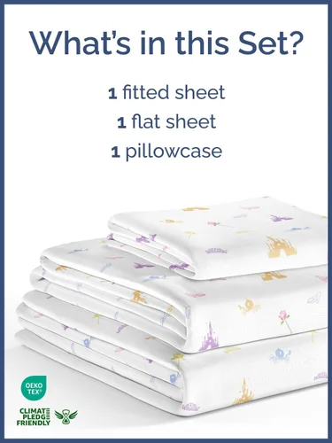Vista 2 de Sábanas de princesa tamaño Twin para niños, juego de sábanas de princesa de 3 piezas para niños, ropa de cama con temática de castillo, ultrasuave