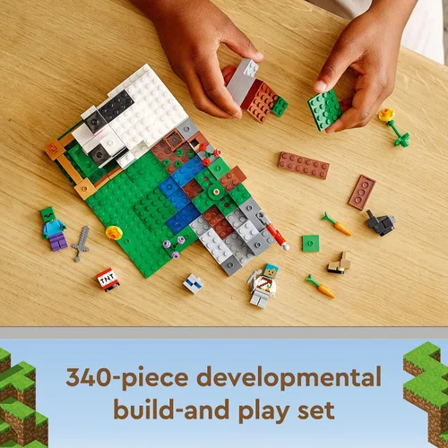 Vista 4 de Lego 21181 Minecraft The Ranch Rabbit, juego de construcción, juguete para niños a partir de 8 años con figuras entrenador, zombi, animales
