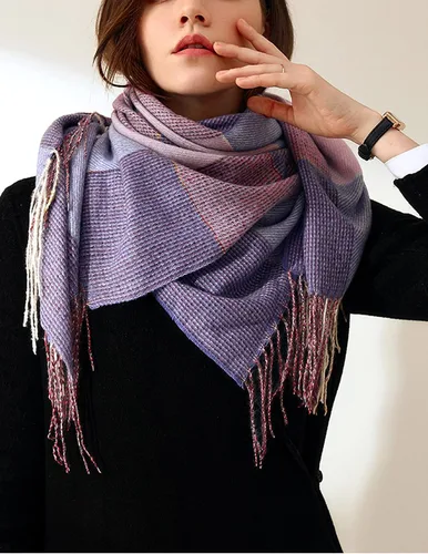 Vista 5 de Bufandas de invierno para mujer, bufanda a cuadros con borla, elegante bufanda de cachemira para mujer
