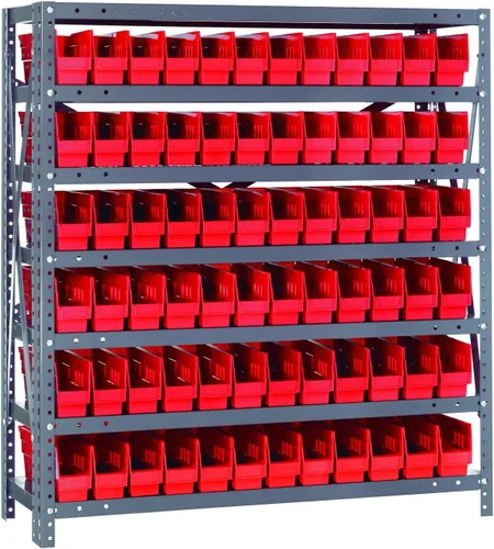 Vista 106 de Quantum QSBU-245BK Heavy Duty Shelving Unit with (7) Shelves and (24) QUS245 Black Bins for Garage Warehouse Storage Distribution 400 lb Load