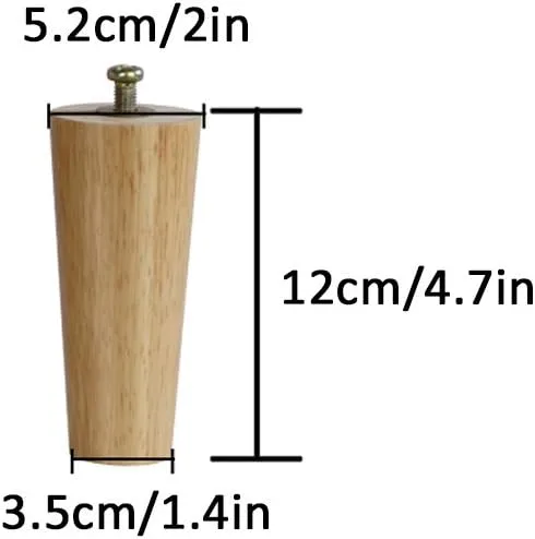 Vista 2 de Patas de madera maciza para muebles, patas de sofá cónicas, patas de mesa de café, patas de repuesto para armario, con accesorios, con perno M8