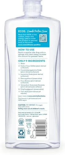 Vista 2 de ECOS Jabón para platos, reduce la grasa y los residuos de alimentos, sin productos químicos agresivos, hipoalergénico para pieles sensibles