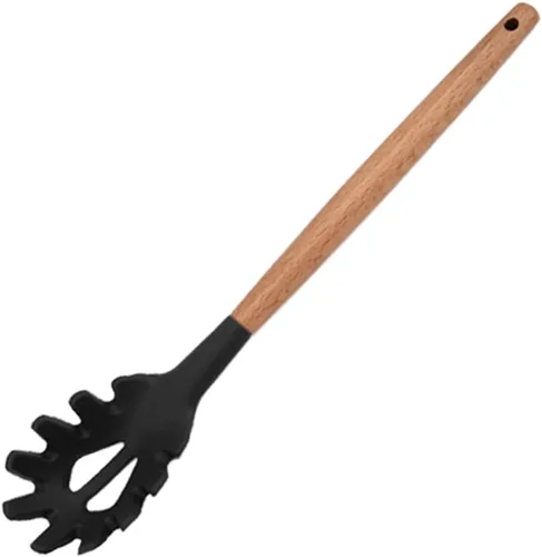 Vista 19 de 1 cucharón de silicona negra para sopa profunda, resistente al calor, cuchara de goma antiadherente grande con mango de madera para cocinar 1