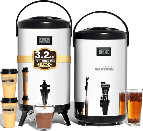 Vista 13 de WantJoin Dispensador de bebidas aislado – Dispensador térmico de acero inoxidable de 8 l/2 galones de bebidas frías y calientes con grifo para té