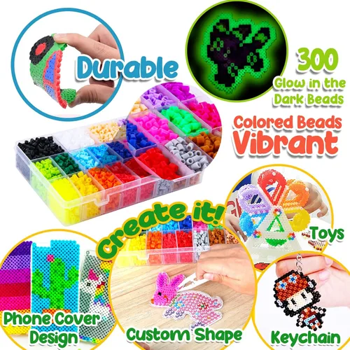 Vista 5 de Goody King Juego de Cuentas de Fusión con Plancha - Kit de Cuentas de Fusión para Manualidades Infantiles con Tablero de Clavijas y Cuentas Pony