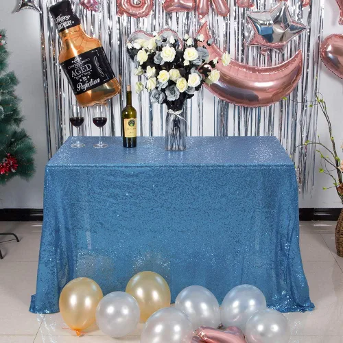 Vista 44 de JYFLZQ Mantel de lentejuelas azul bebé de 50 pulgadas, pequeño, redondo, brillante, para boda, fiesta de cumpleaños, baby shower