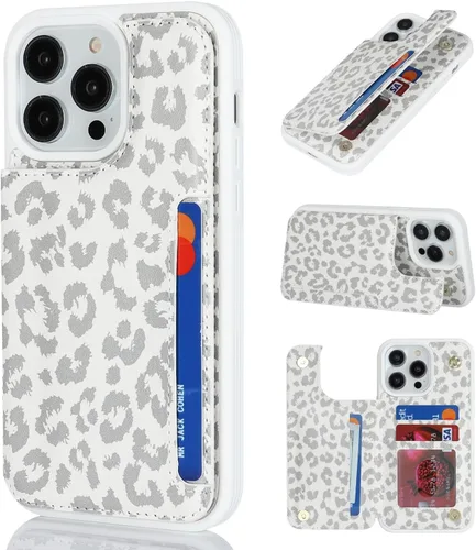 Vista 21 de iCoverCase Funda protectora de piel sintética compatible con iPhone 14 Pro Max con soporte para tarjetas, funda tipo cartera para mujeres y hombres