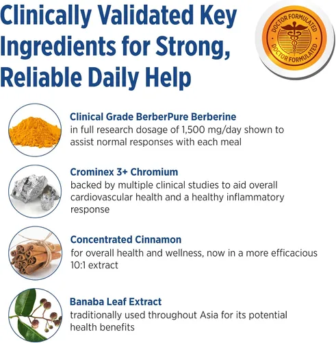 Vista 4 de DOCTORS' PREFERRED GlucoGold con berberina, canela concentrada, cromo, extracto de hoja de banaba (90 tabletas)