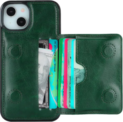 Vista 10 de KIHUWEY Funda compatible con iPhone 14, tarjetero de cuero de primera calidad, cierre magnético oculto, duradero, a prueba de golpes, para iPhone 14