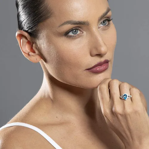 Vista 2 de PEORA Anillo de plata de ley 925 con forma de lágrima para mujer, varias piedras preciosas, forma de pera de 0.354 x 0.236 in, tamaños 5 a 9