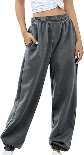 Vista 4 de Pantalones deportivos casuales para mujer, con bolsillos, cintura alta, deportivo, gimnasio, ajuste atlético, pantalones deportivos con cordón