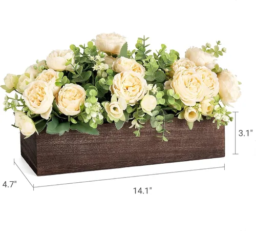Vista 9 de Dahey Florero de metal con bandeja de eucalipto artificial y madera con flores artificiales y centro de mesa de eucalipto, decoración de mesa