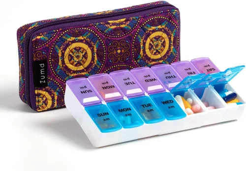 Vista 25 de Organizador Semanal de Pastillas 2 Veces al Día, Pastillero Zumd de 7 Días con Bonita Funda de Tela Acolchada con Cremallera, Estuche de Pastillas
