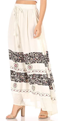 Vista 3 de Sakkas Sandra - Falda larga casual para mujer, estilo bohemio, cintura elástica y bolsillos