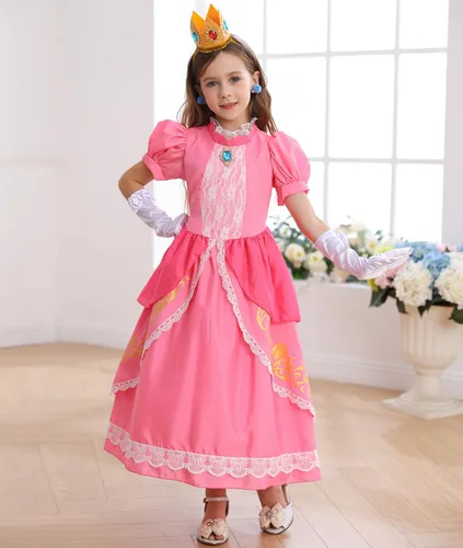 Vista 3 de Disfraz de princesa melocotón para niñas, vestido de princesa de Super Brothers, disfraz rosa para Halloween y cosplay